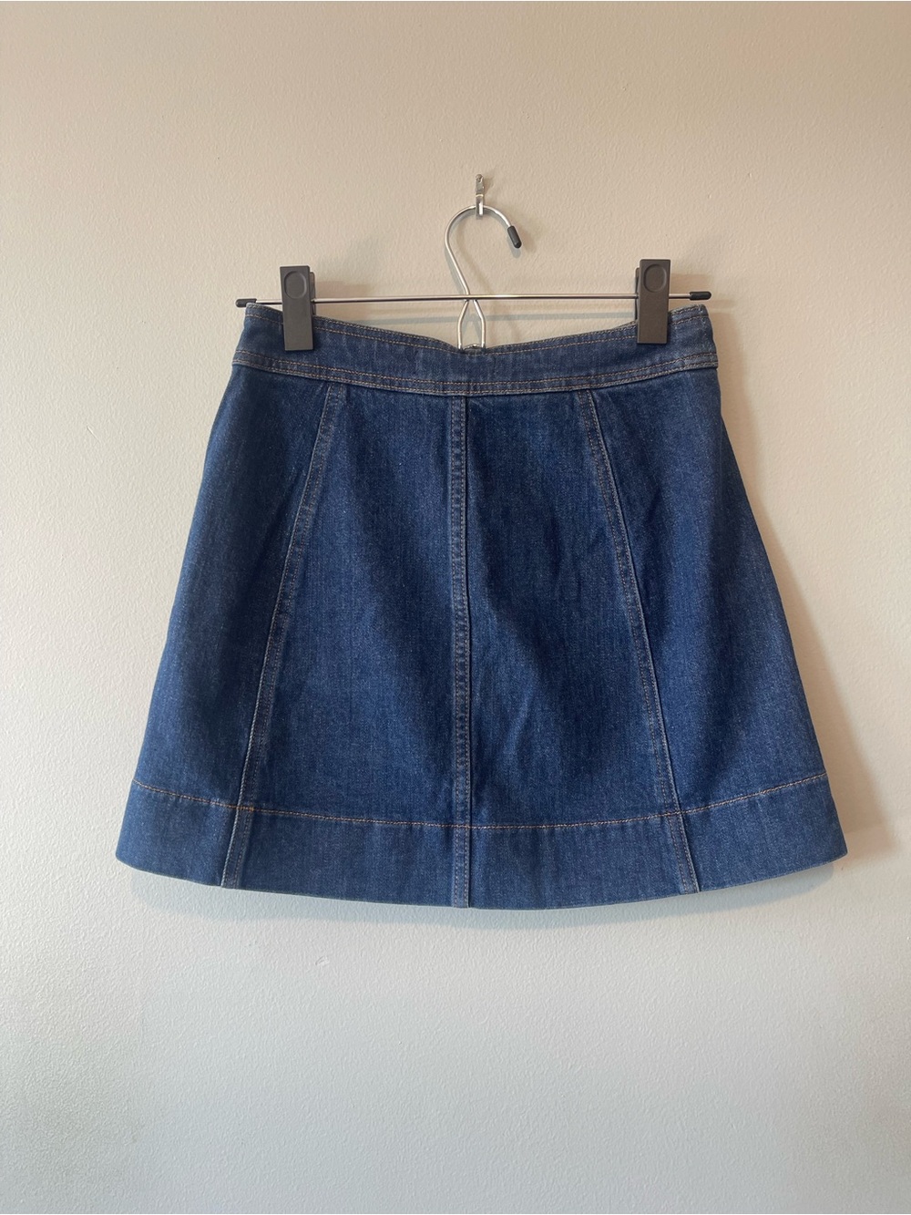 Madewell Dark Blue Denim Button-Front A-Line Mini Skirt (#001) - Picture 2 of 7